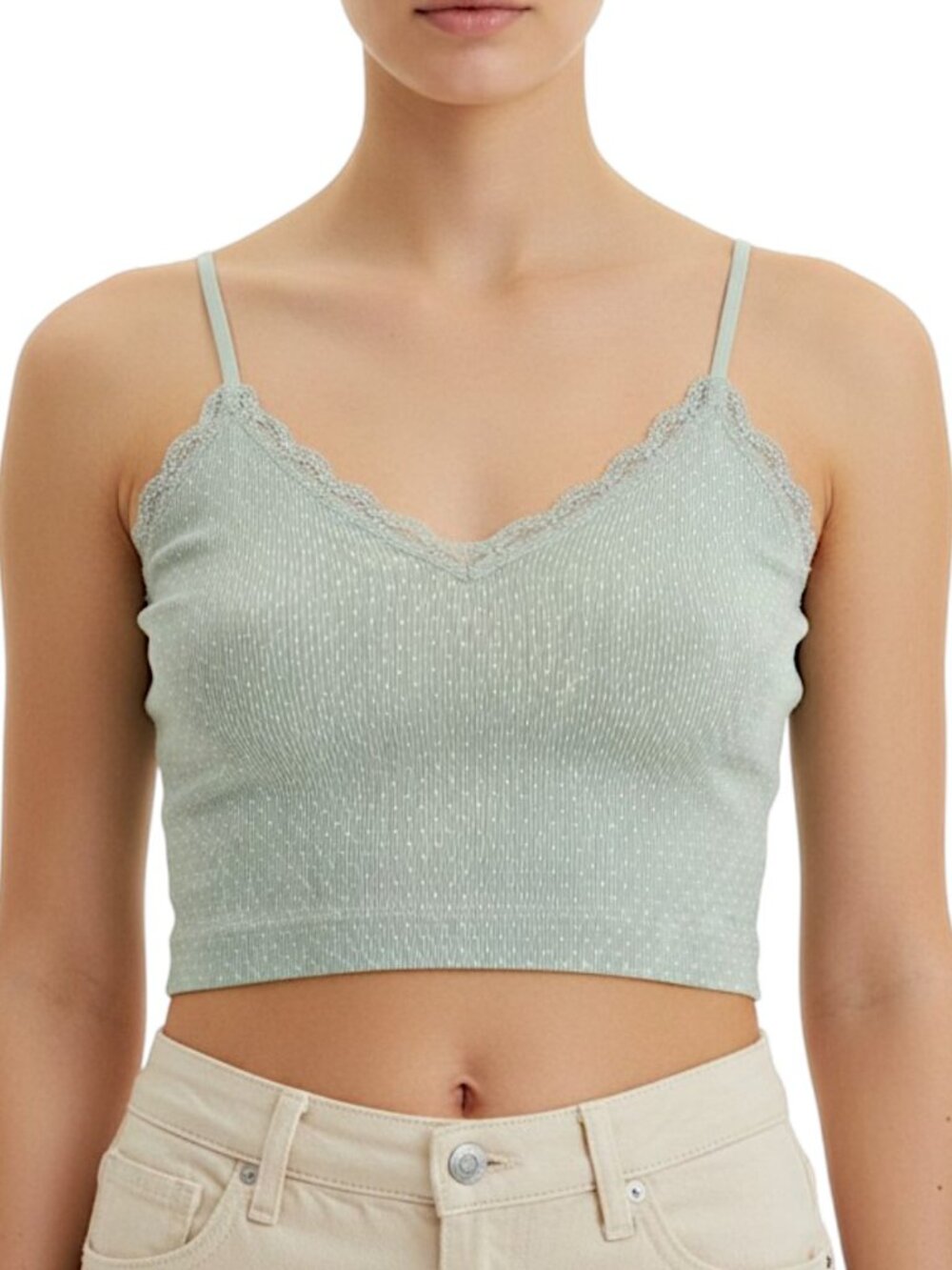 Primark NWT Mint Polka Dot Lace Trim Cami Crop Top Women's Size S